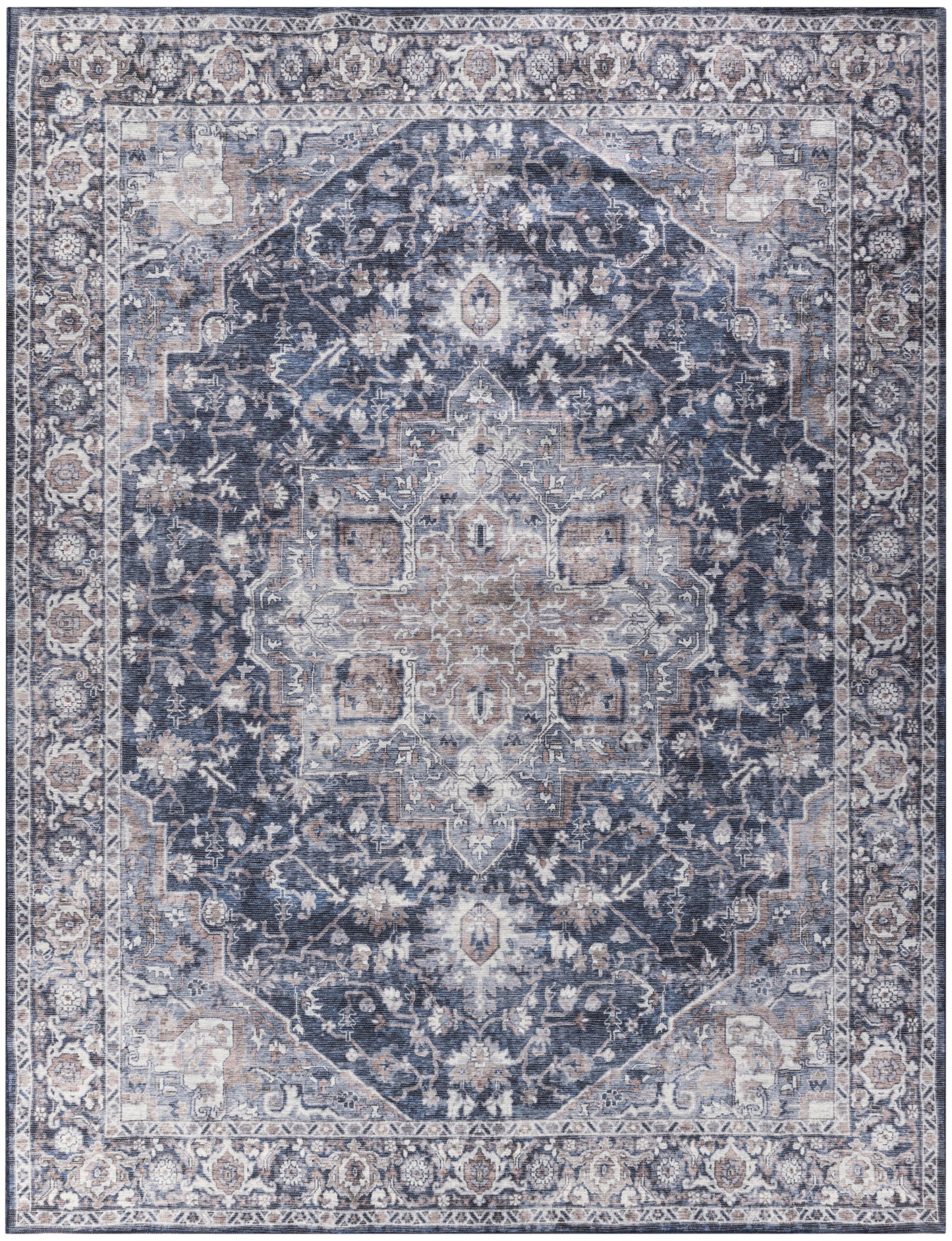 Nourison Home New Concept Washables SR101 Ivory Navy Traditional Machine Woven Rug