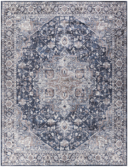 Nourison Home New Concept Washables SR101 Ivory Navy Traditional Machine Woven Rug