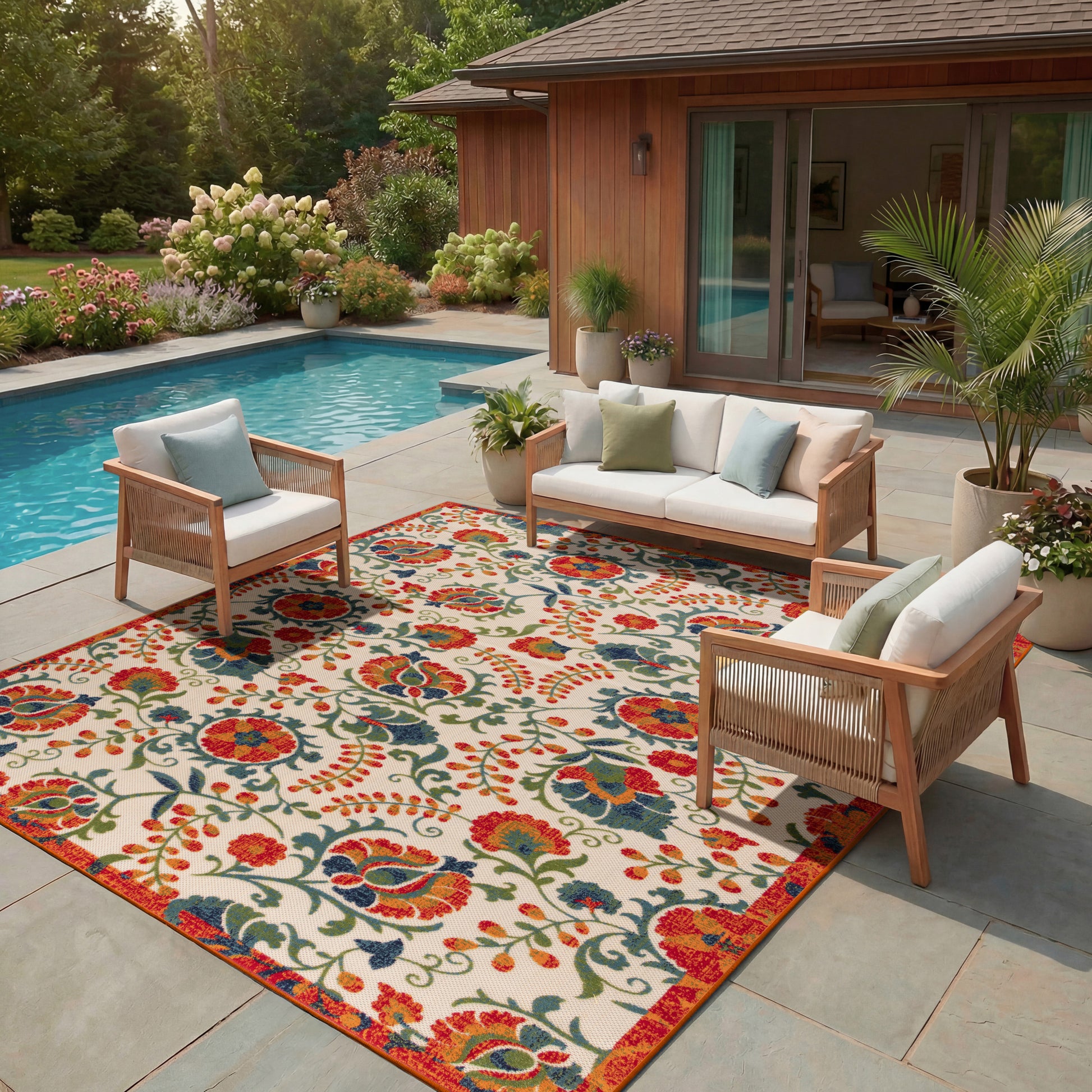 Nourison Home Aloha  Red Multicolor  Contemporary