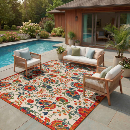 Nourison Home Aloha  Red Multicolor  Contemporary