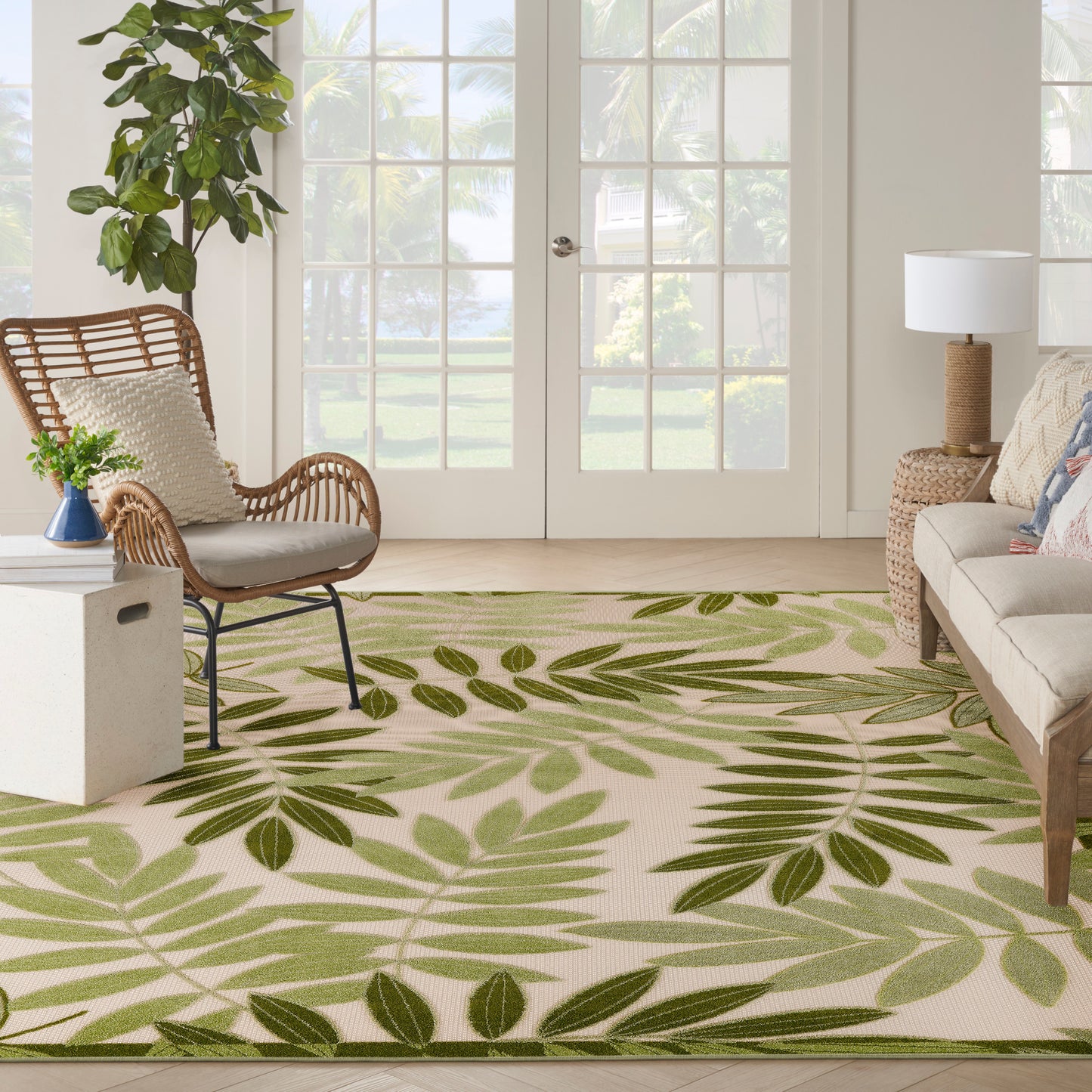 Nourison Home Aloha  Ivory Green  Contemporary
