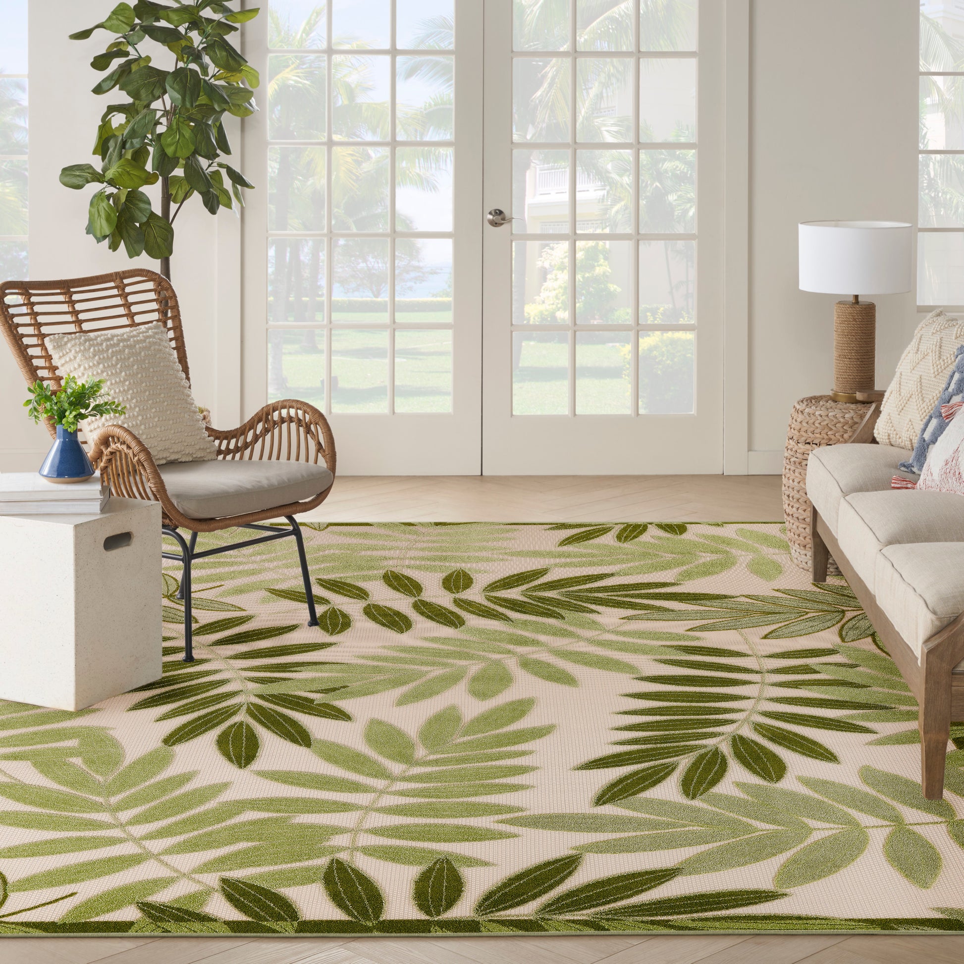 Nourison Home Aloha  Ivory Green  Contemporary