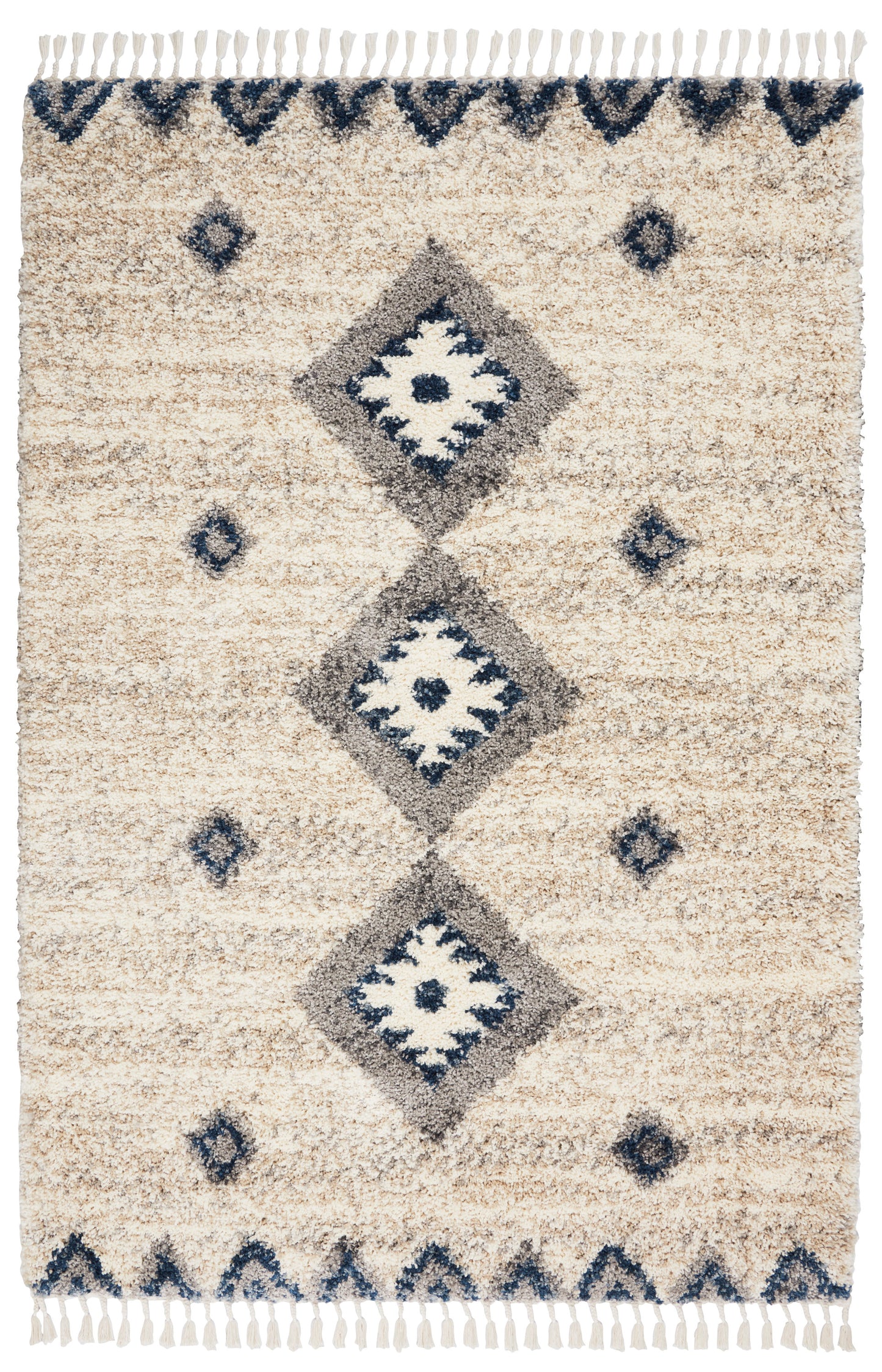 Nourison Home Oslo Shag OSL03 Ivory Blue Contemporary Power-loomed Rug