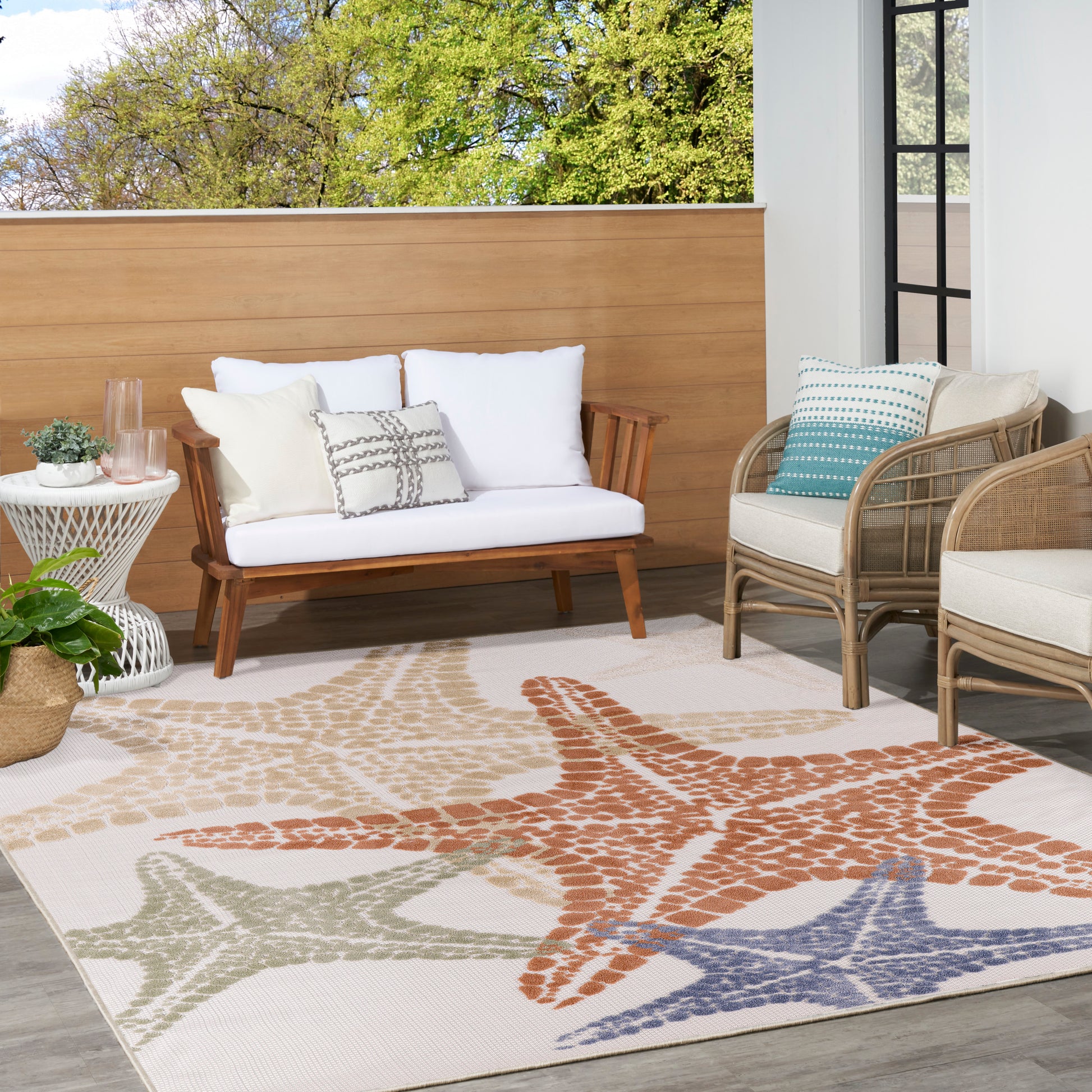 Nourison Home Aloha  Ivory Multicolor  Contemporary