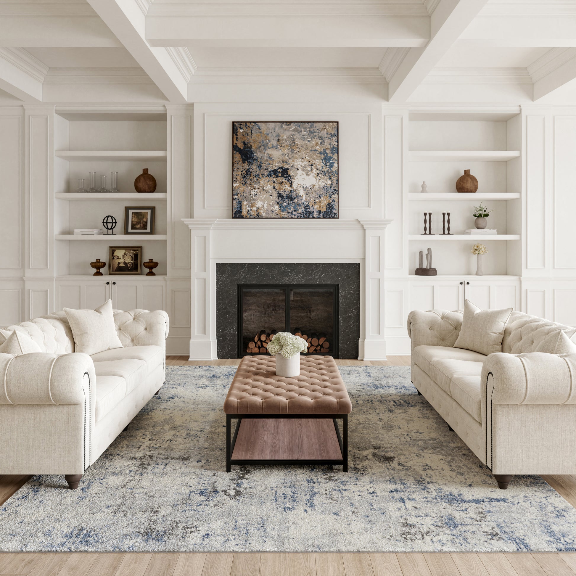 Nourison Home Rustic Textures  Ivory Grey Blue  Contemporary