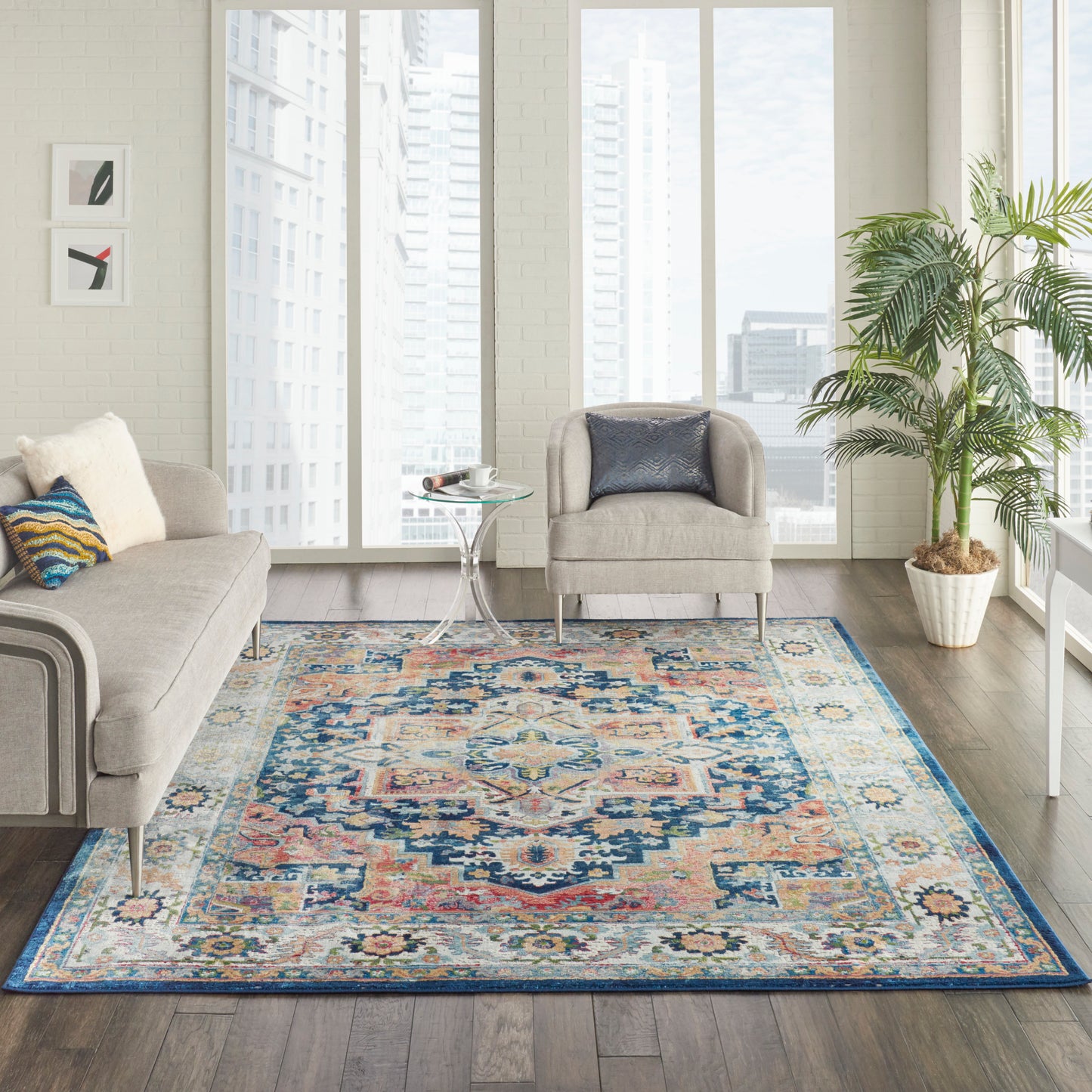 Nourison Home Ankara Global  Blue Multicolor  Traditional