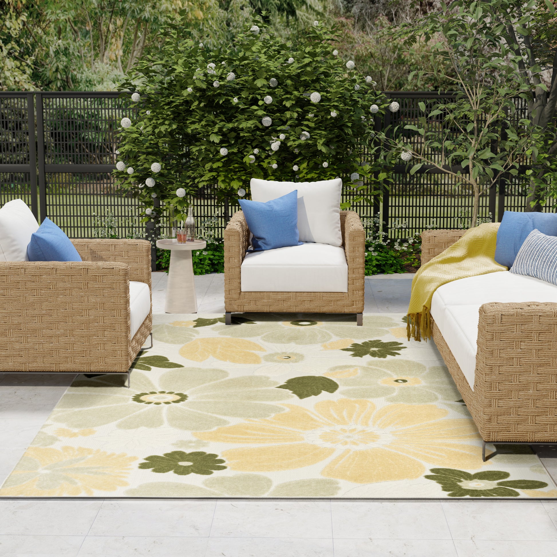 Nourison Home Aloha  Ivory Green  Contemporary