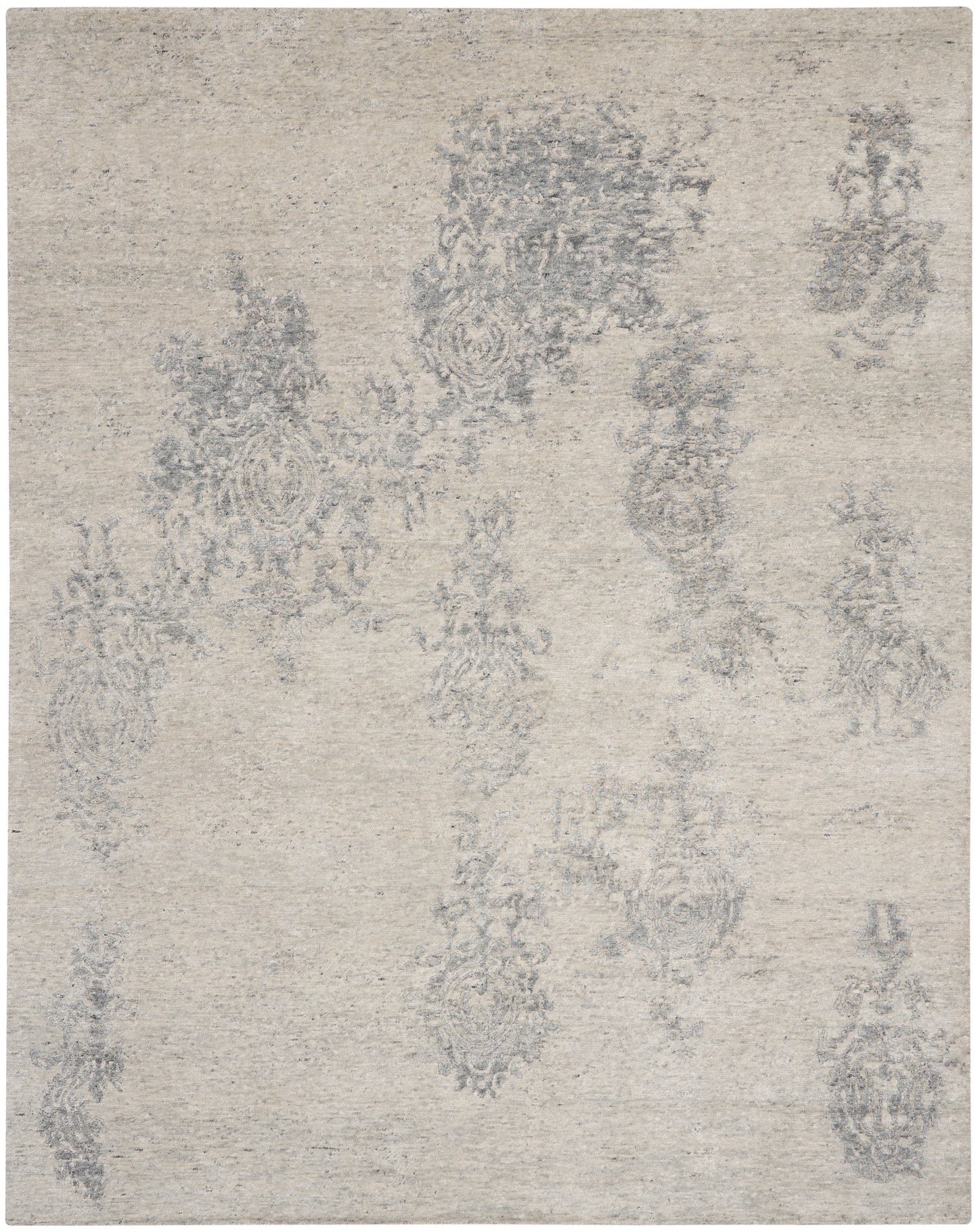 Nourison Home Silk Shadows SHA14 Ivory Silver Transitional Knotted Rug