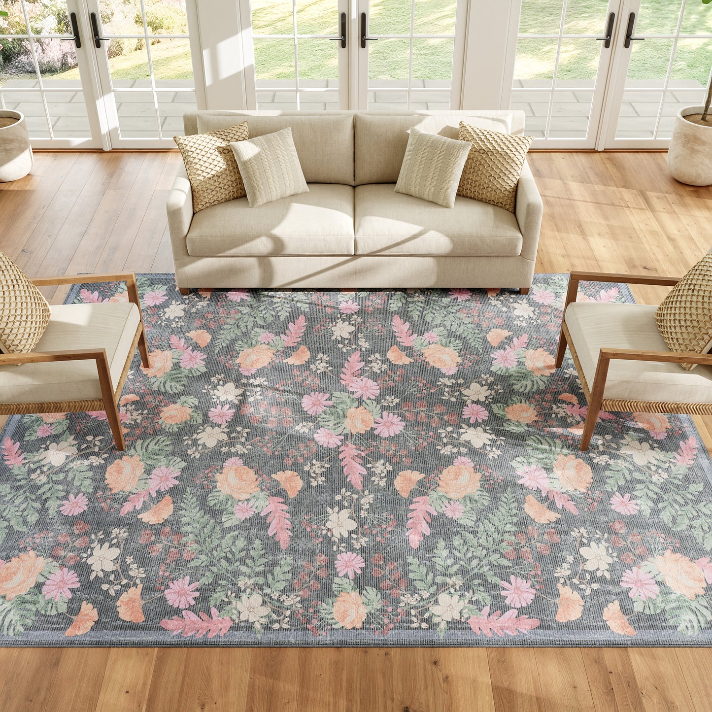 Nourison Home Botanical Washables  Charcoal Multicolor  Contemporary