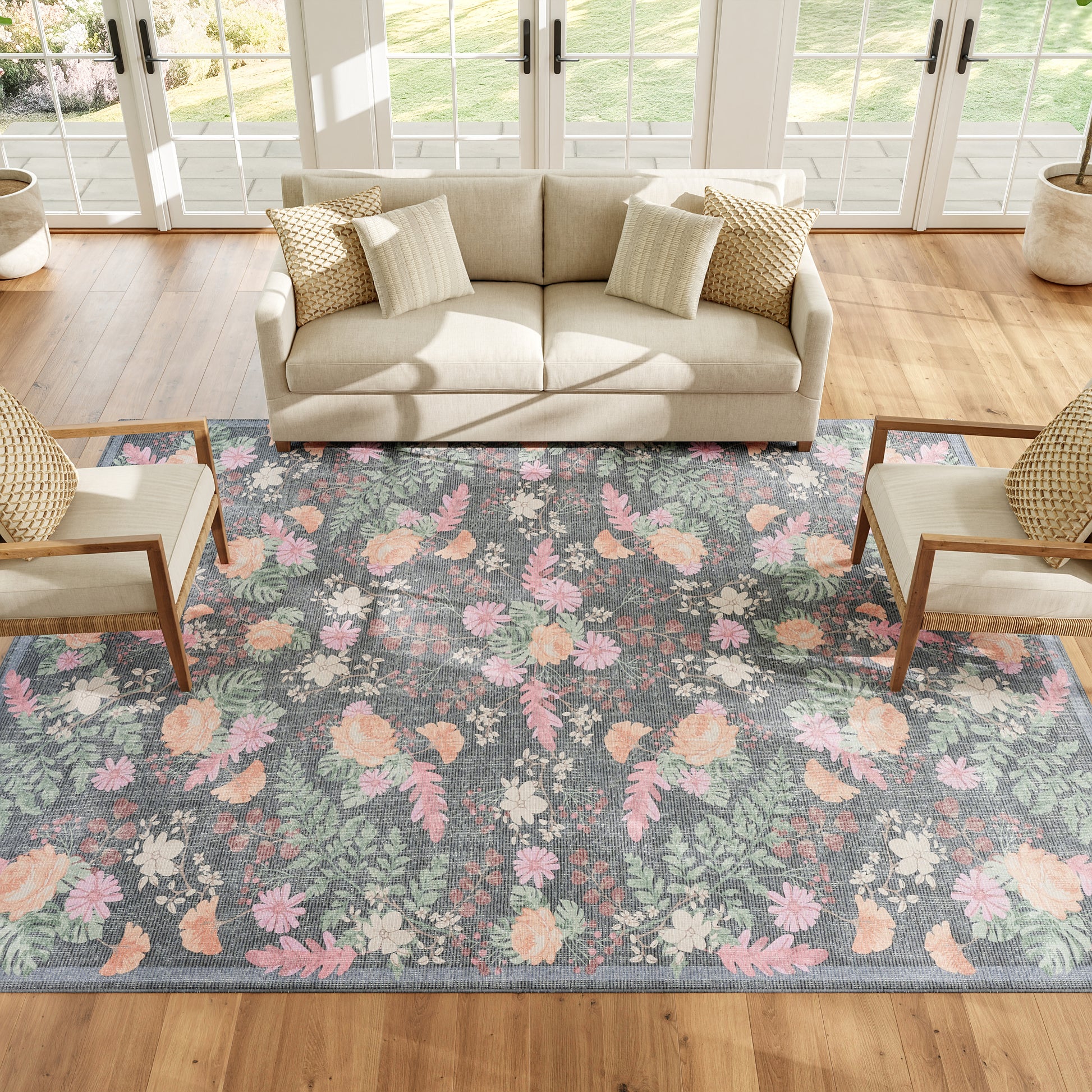 Nourison Home Botanical Washables  Charcoal Multicolor  Contemporary