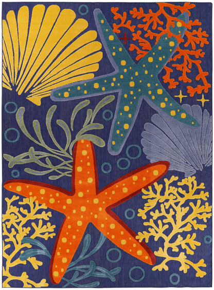 Nourison Home Aloha ALH24 Navy Multicolor Contemporary Power-loomed Rugs