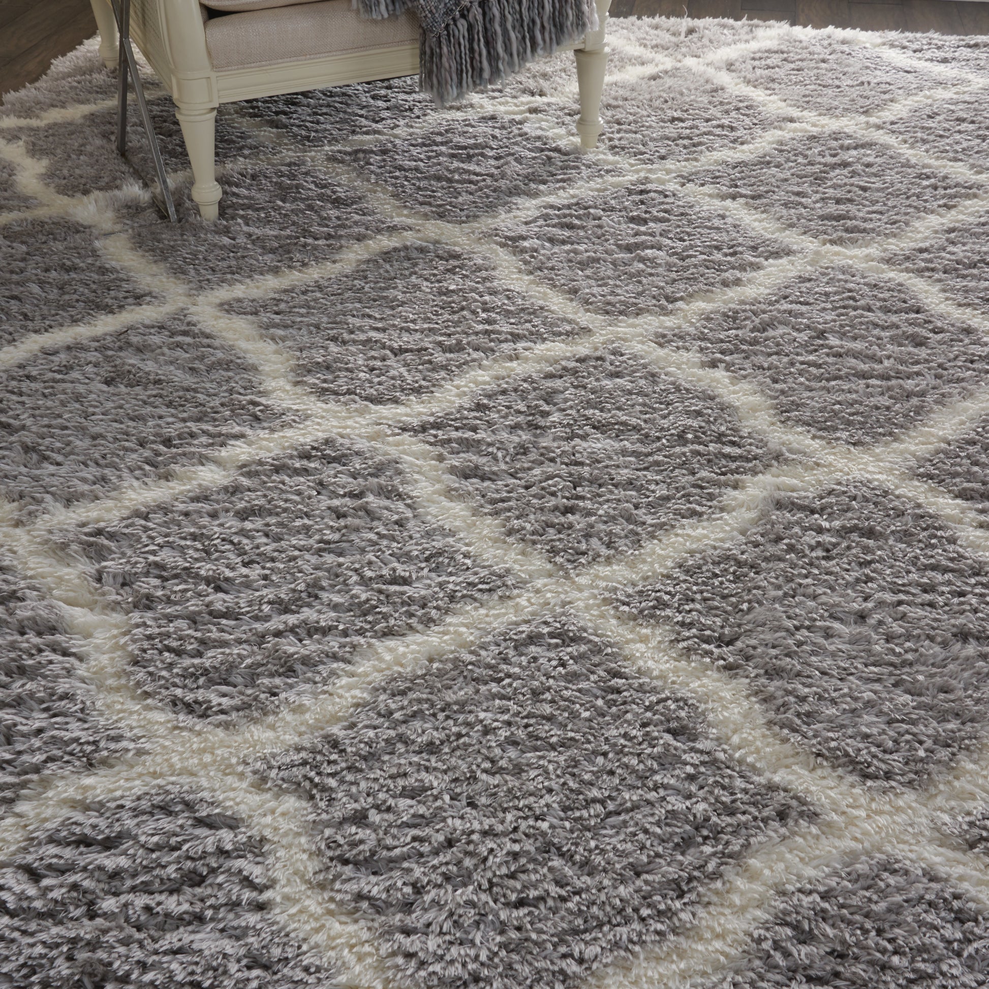 Nourison Home Luxe Shag  Grey Ivory  Contemporary