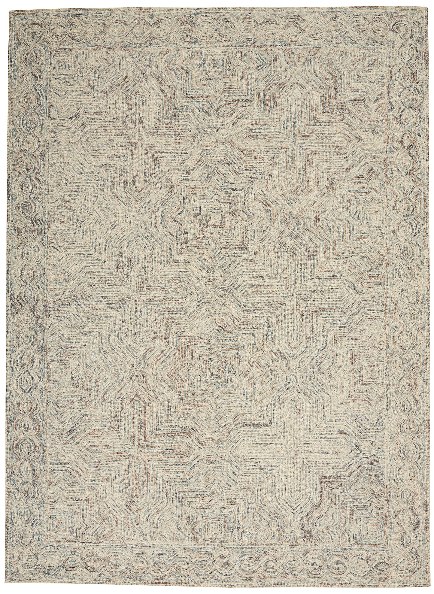 Nourison Home Interlock ITL03 Blue Ivory Contemporary Tufted Rug