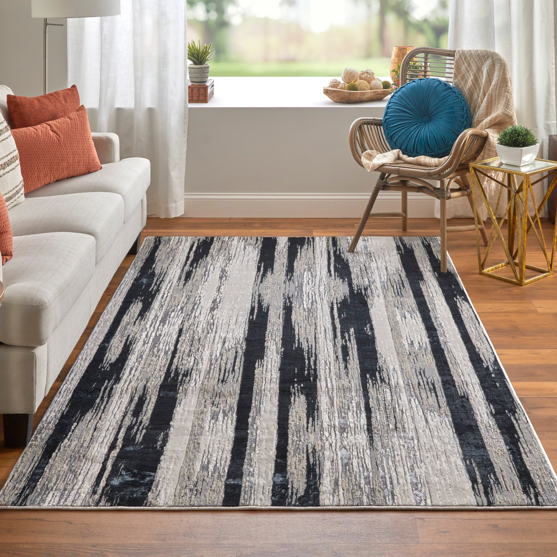 Feizy Micah 3338F Black Abstract Machine Woven Rug