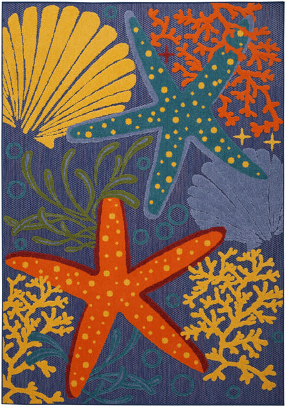 Nourison Home Aloha ALH24 Navy Multicolor Contemporary Power-loomed Rugs