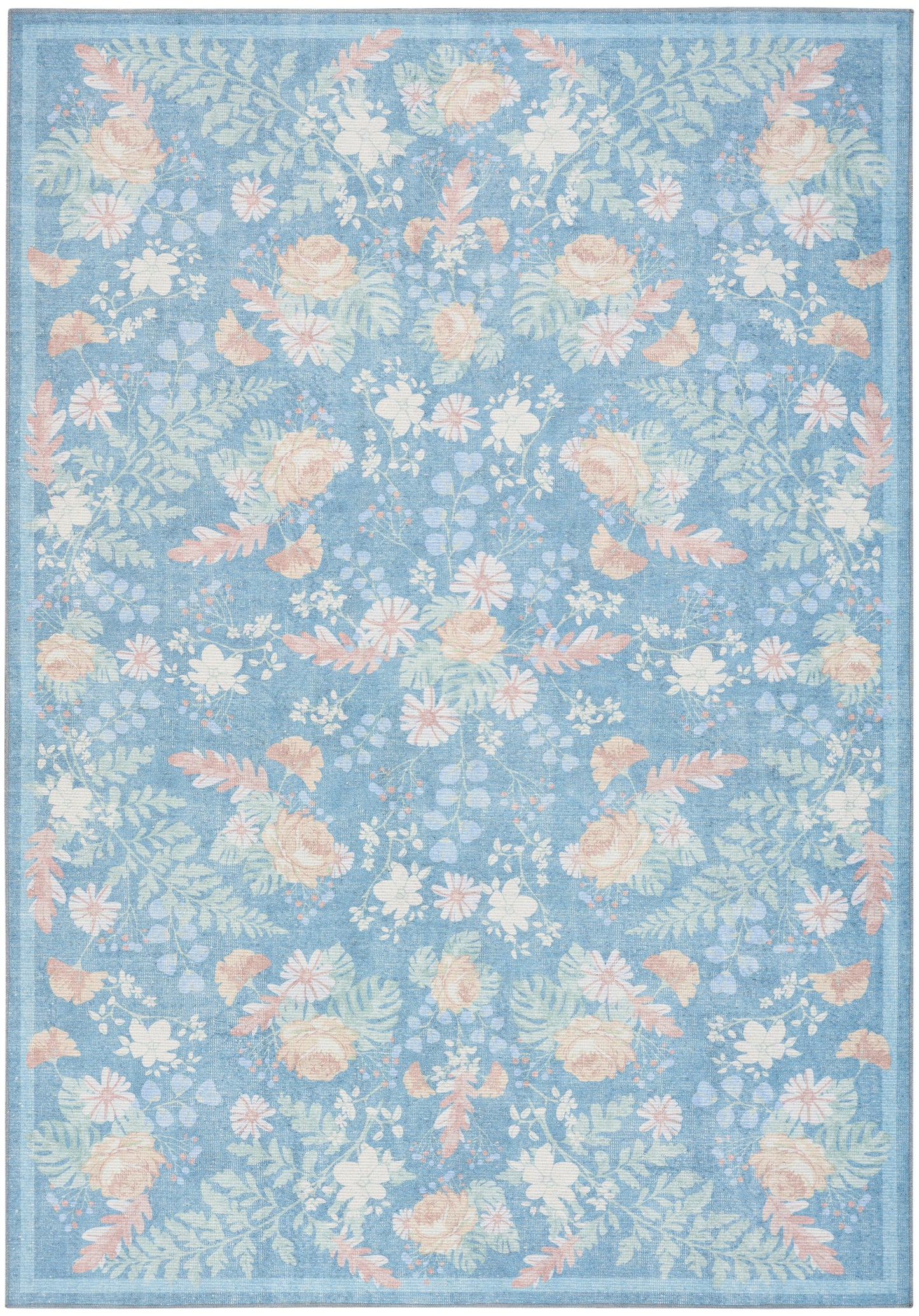 Nourison Home Botanical Washables BOT02 Blue Multicolor Contemporary Machine Woven Rug