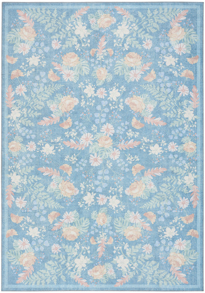 Nourison Home Botanical Washables BOT02 Blue Multicolor Contemporary Machine Woven Rug