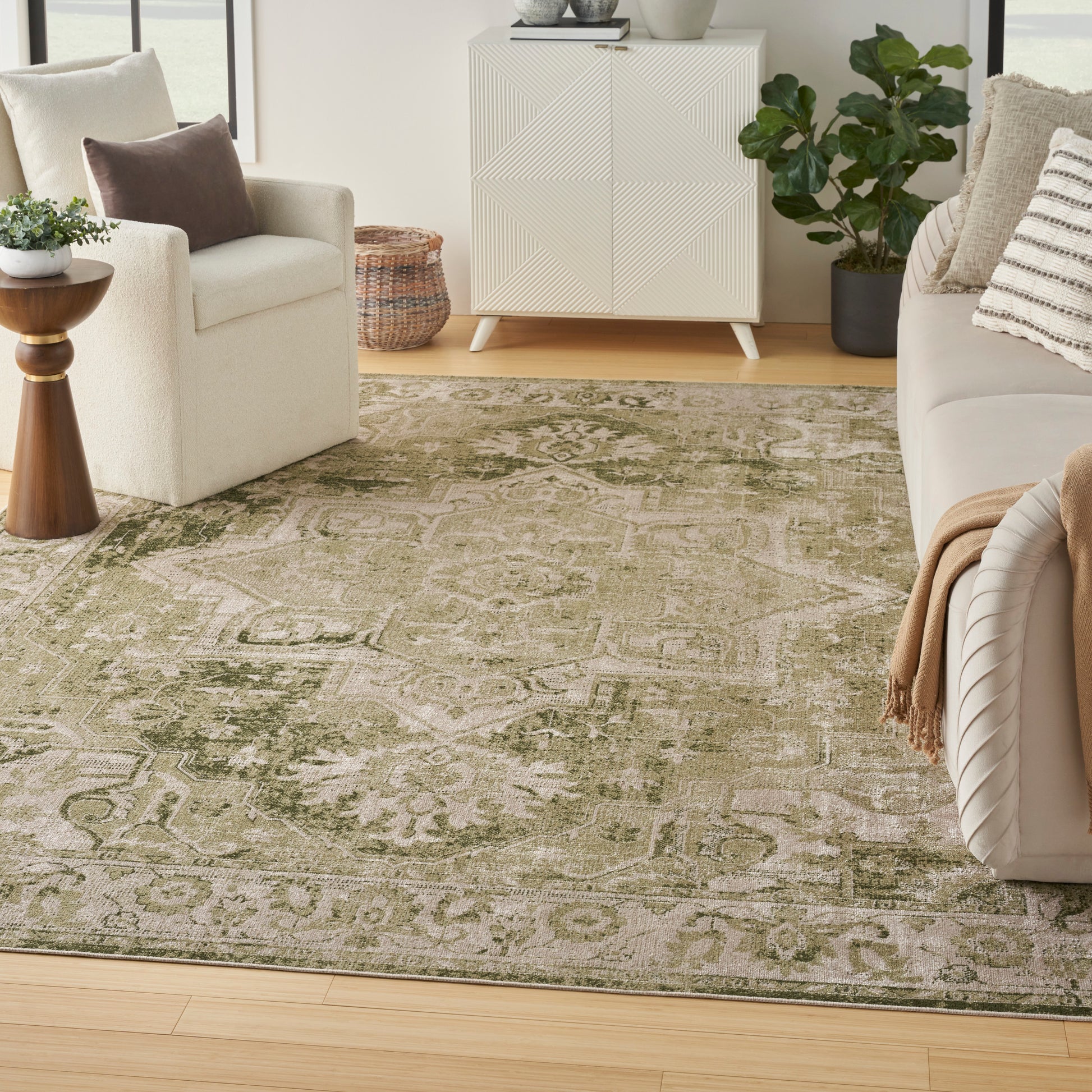 Nourison Home Astra Machine Washable  Ivory Green  Traditional