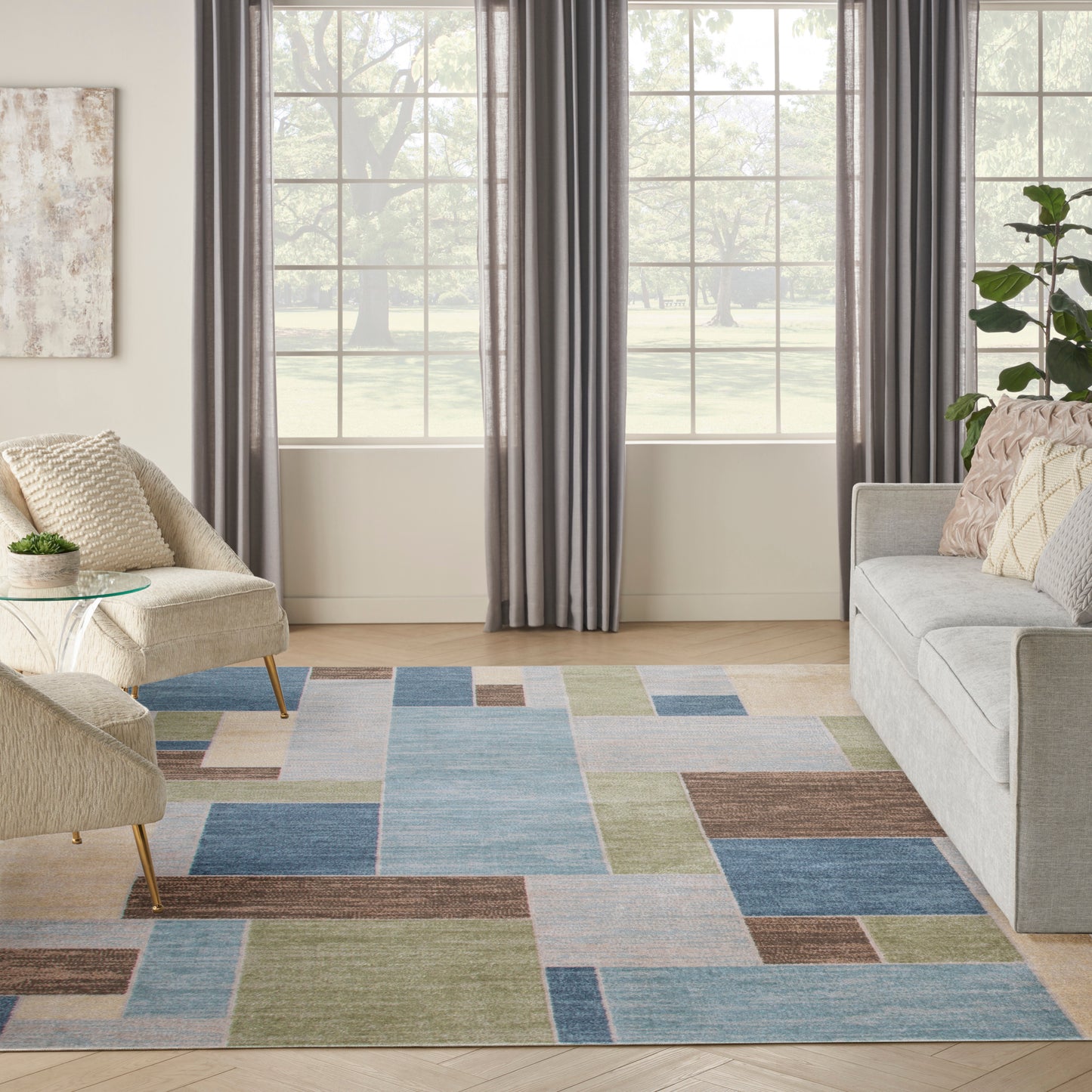 Nourison Home Astra Machine Washable  Blue Green Multi  Contemporary