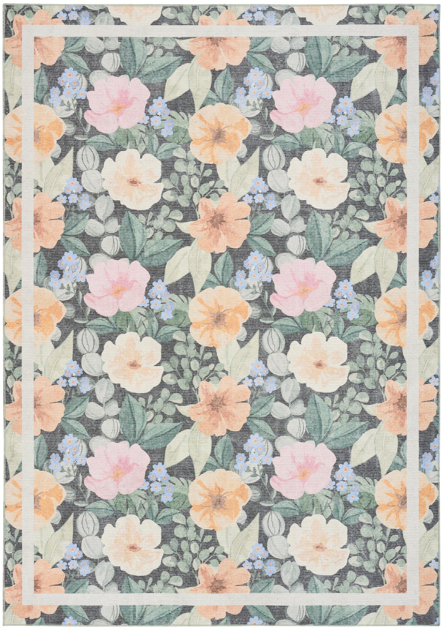 Nourison Home Botanical Washables BOT01 Charcoal Multicolor Contemporary Machine Woven Rug
