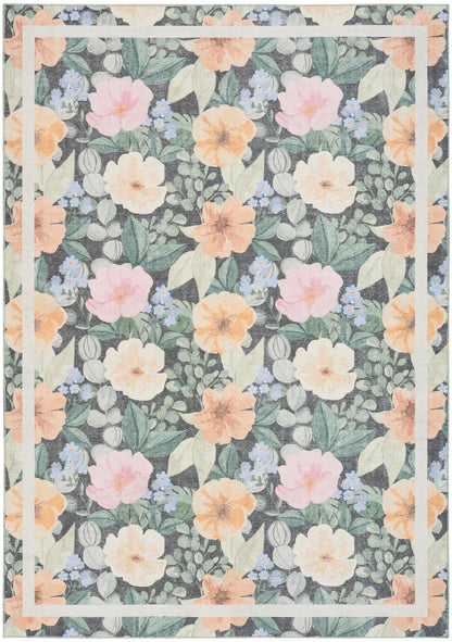 Nourison Home Botanical Washables BOT01 Charcoal Multicolor Contemporary Machine Woven Rug
