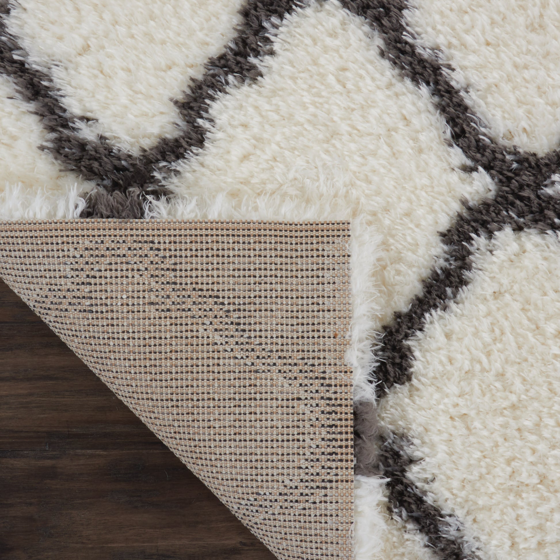 Nourison Home Luxe Shag  Ivory Charcoal  Contemporary