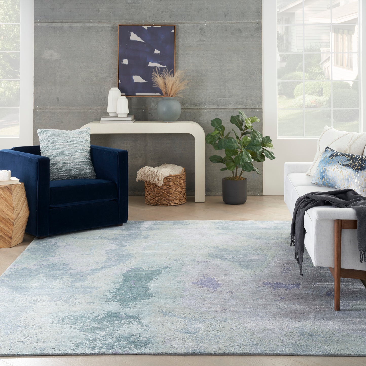 Nourison Home Silk Shadows  Blue Green  Contemporary