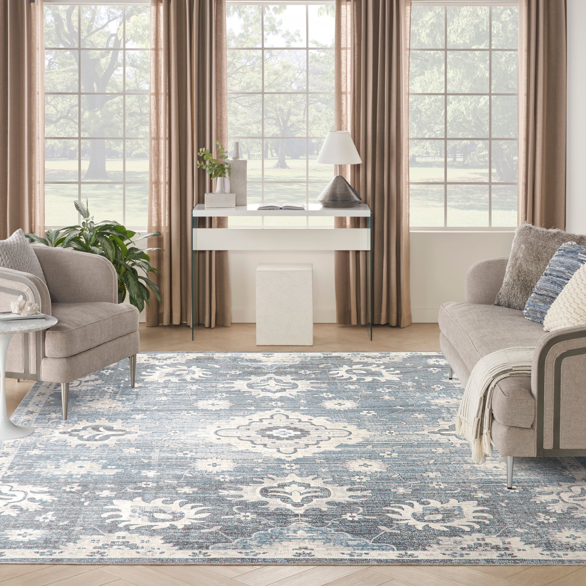 Nourison Home Astra Machine Washable  Denim  Traditional