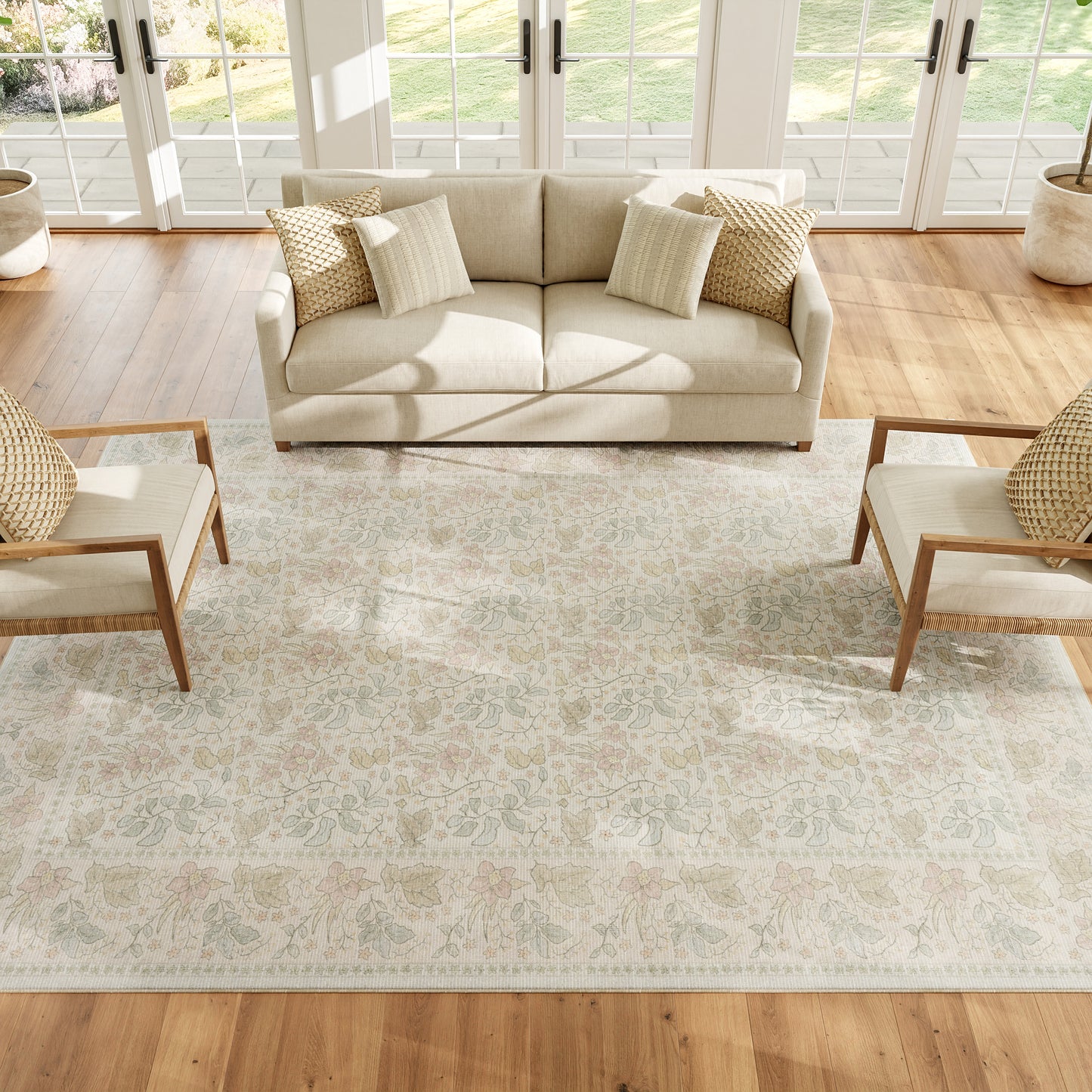 Nourison Home Botanical Washables  Beige Multicolor  Contemporary