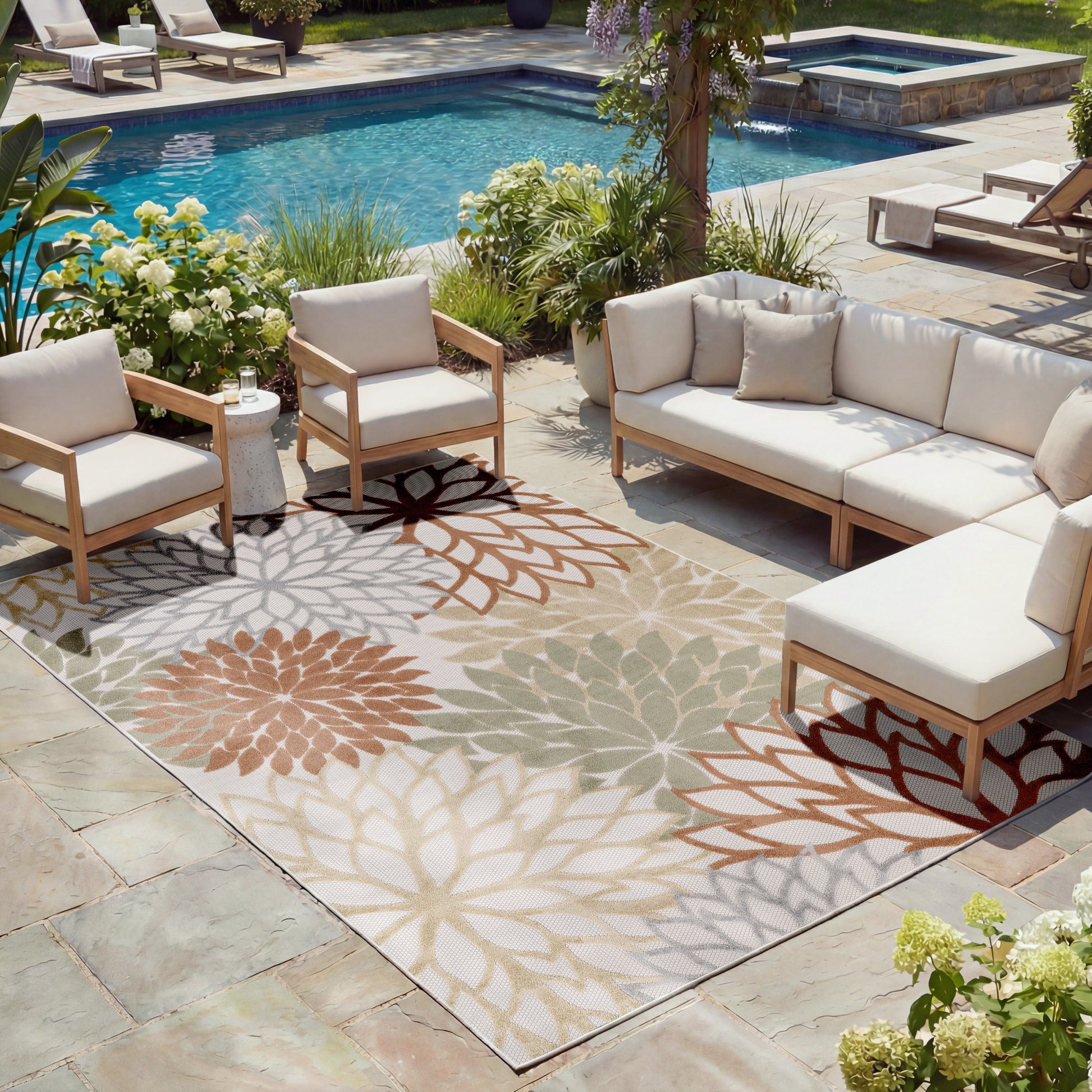 Nourison Home Aloha  Ivory Multicolor  Contemporary