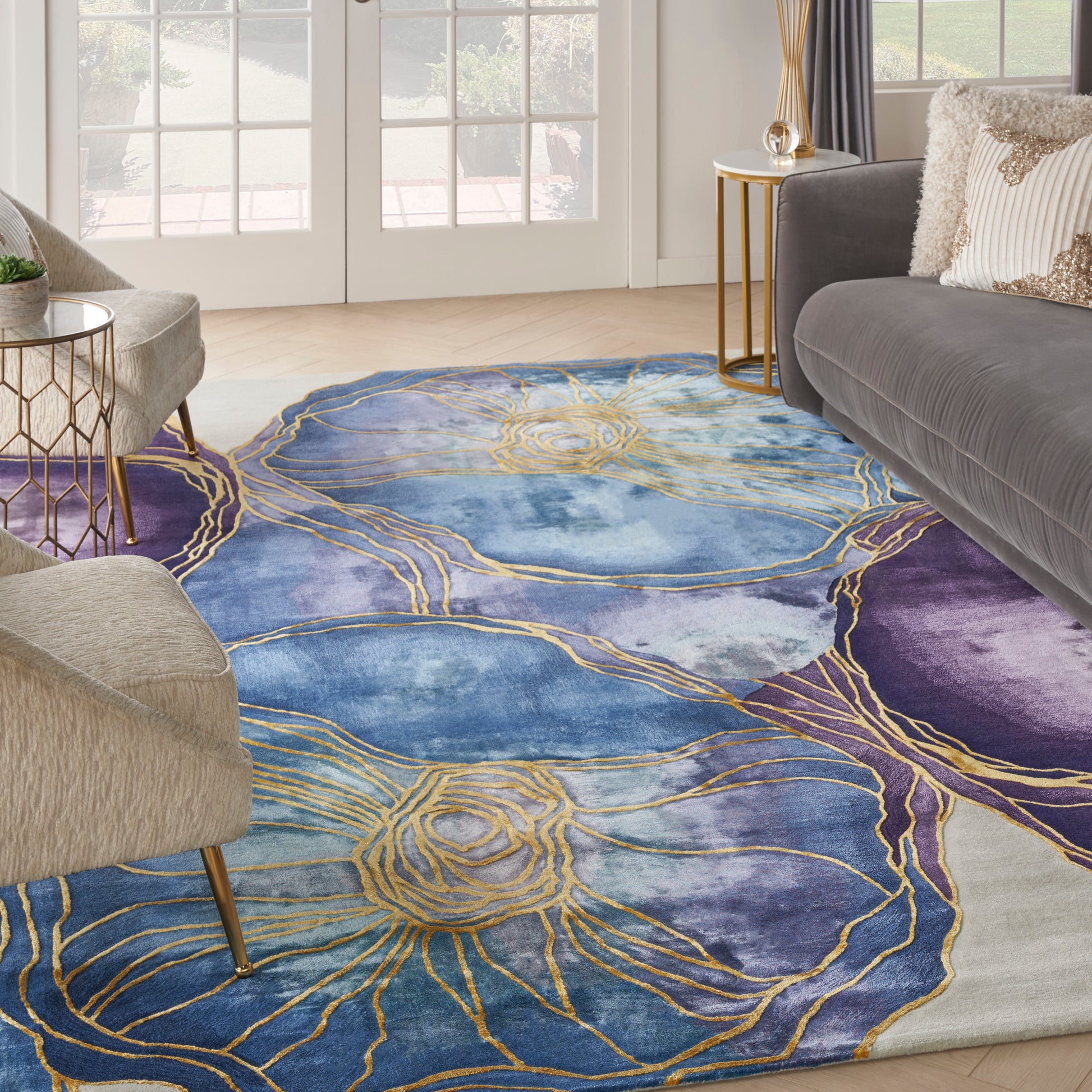Nourison Home Prismatic  Blue Gold  Contemporary