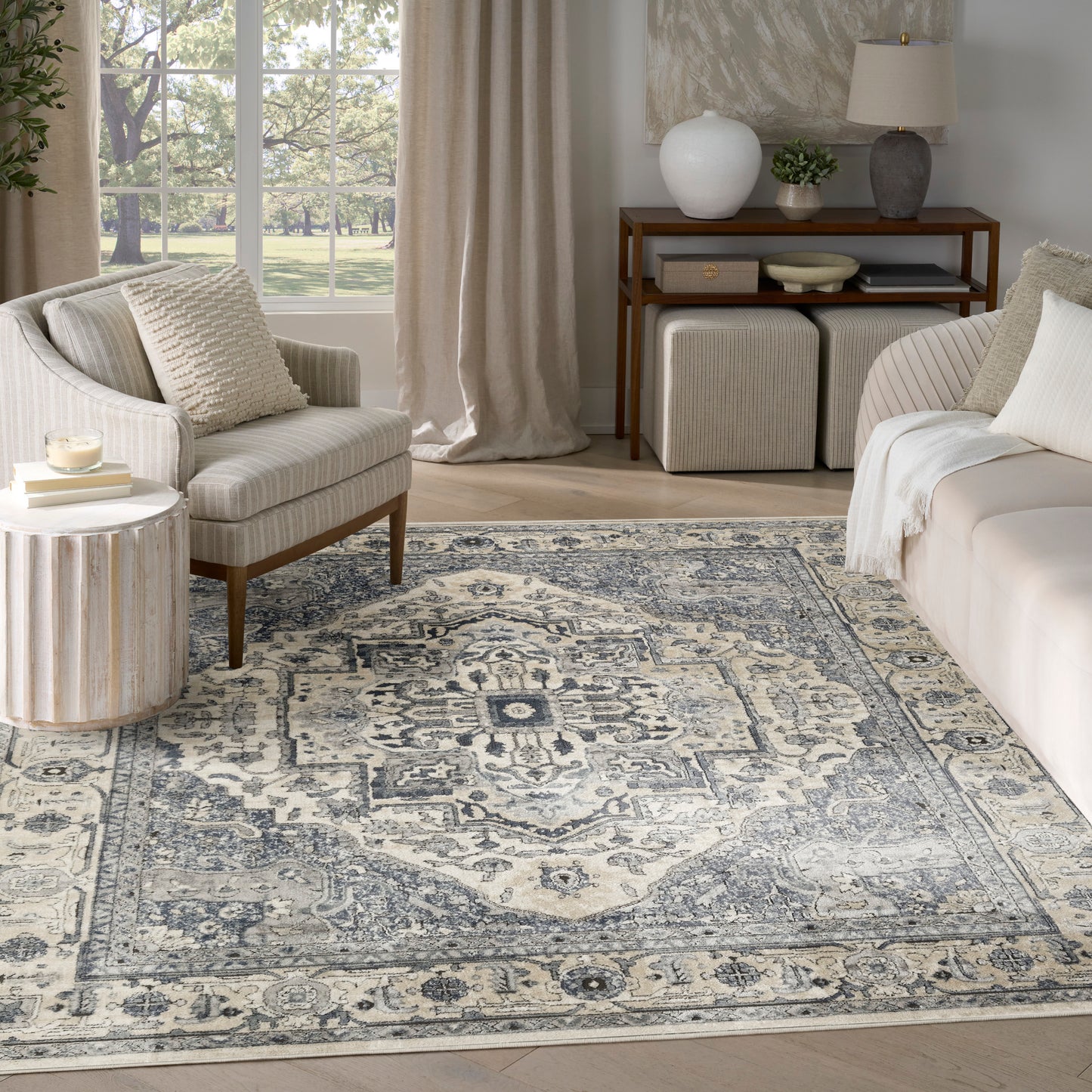 Nourison Home Quarry  Ivory Navy  Traditional