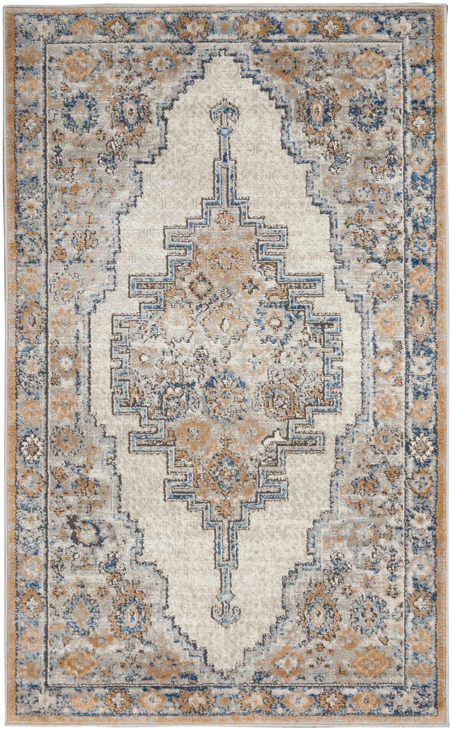 Nourison Home Quarry QUA09 Grey Light Blue Traditional Power-loomed Rugs