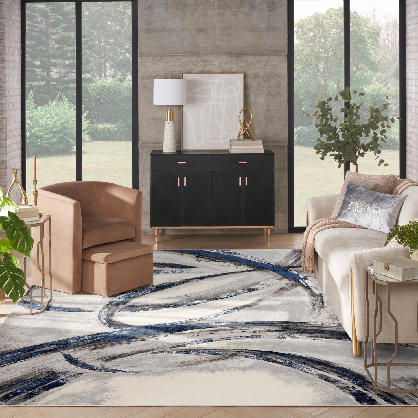Nourison Home Splash  Grey Navy  Contemporary