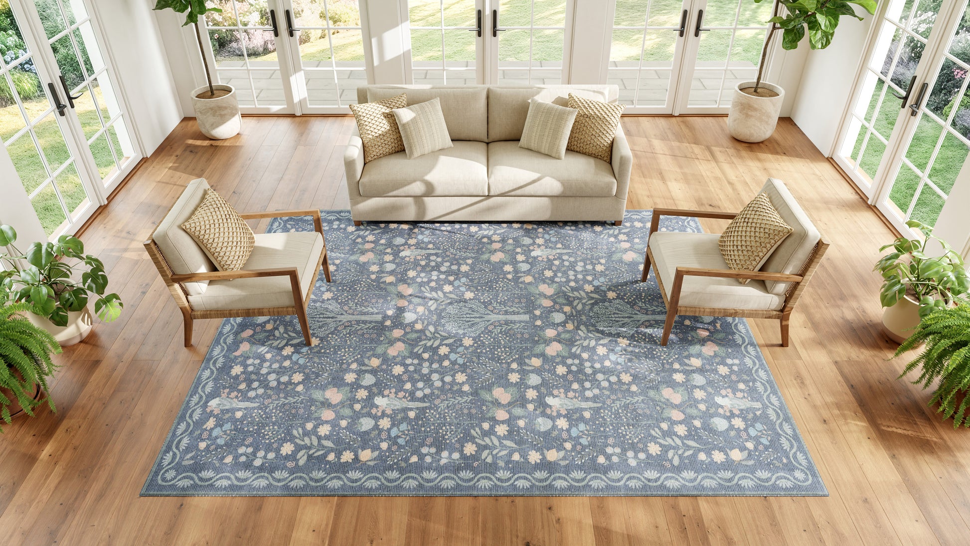 Nourison Home Botanical Washables  Blue Multicolor  Contemporary