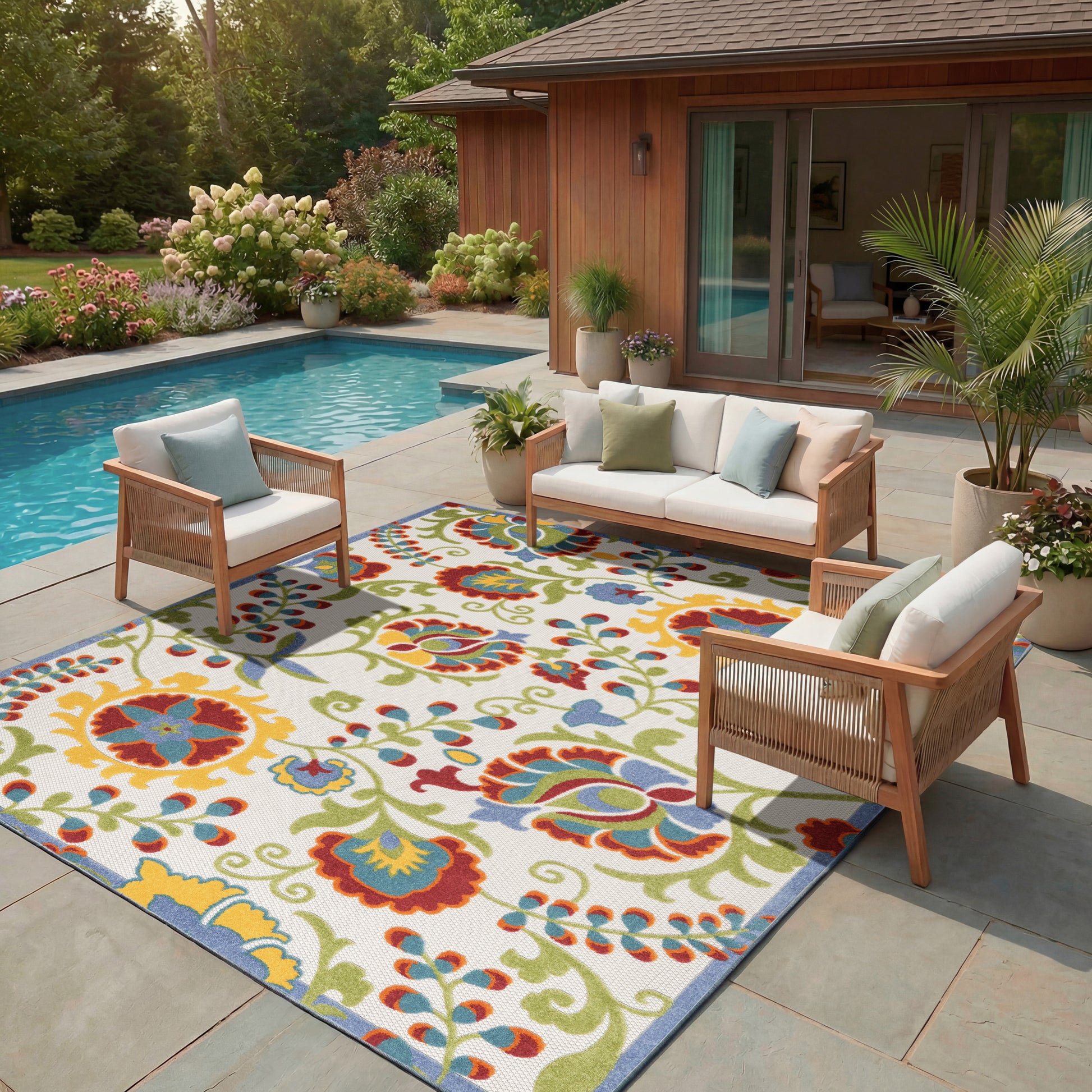 Nourison Home Aloha  Ivory Multicolor  Contemporary