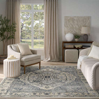 Nourison Home Quarry  Ivory Navy  Traditional