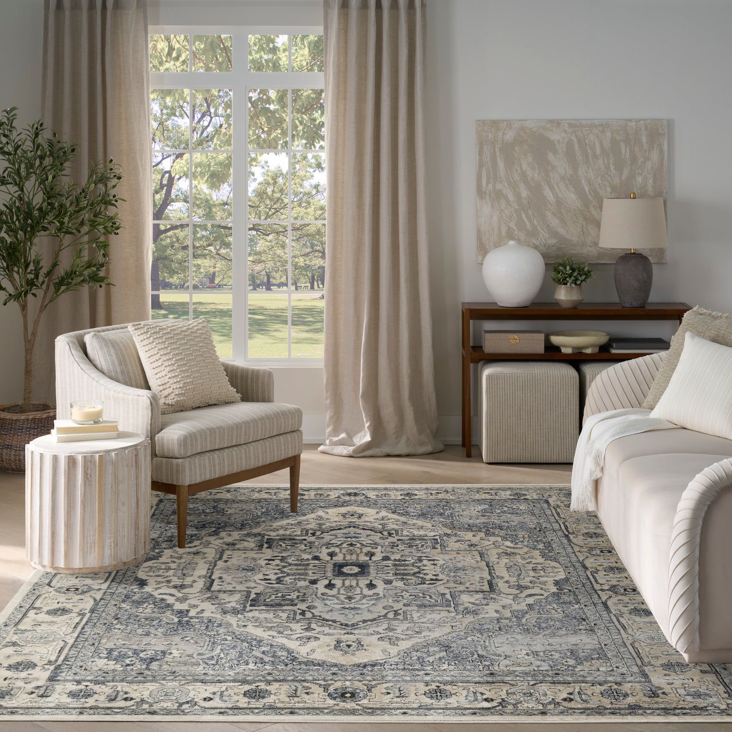 Nourison Home Quarry  Ivory Navy  Traditional