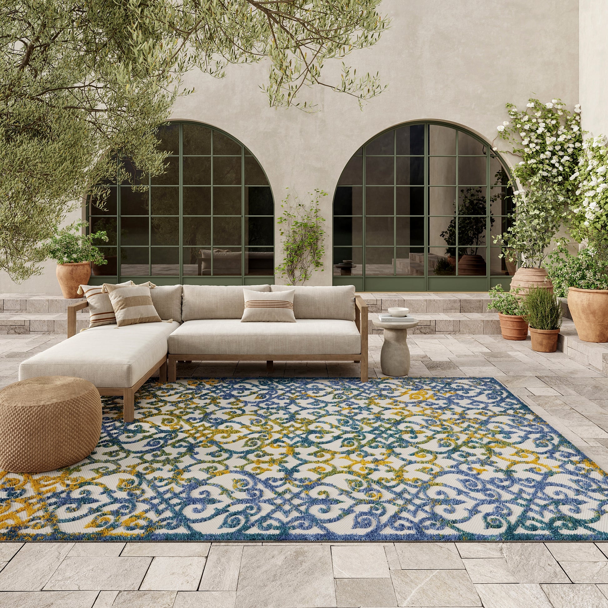 Nourison Home Aloha  Ivory Blue  Contemporary