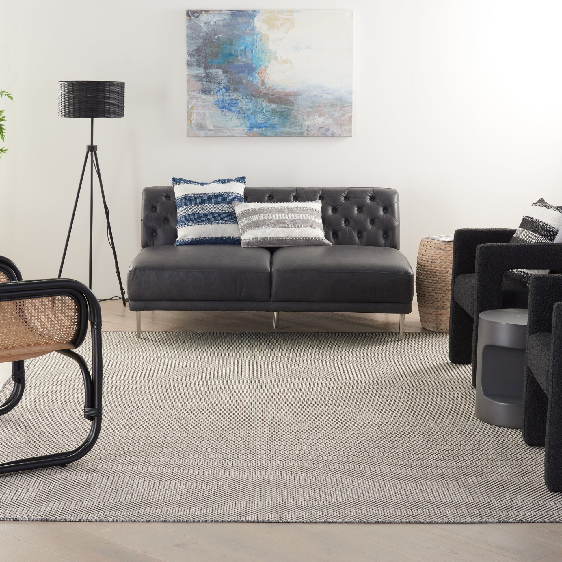 Nourison Home Courtyard  Ivory Charcoal  Contemporary
