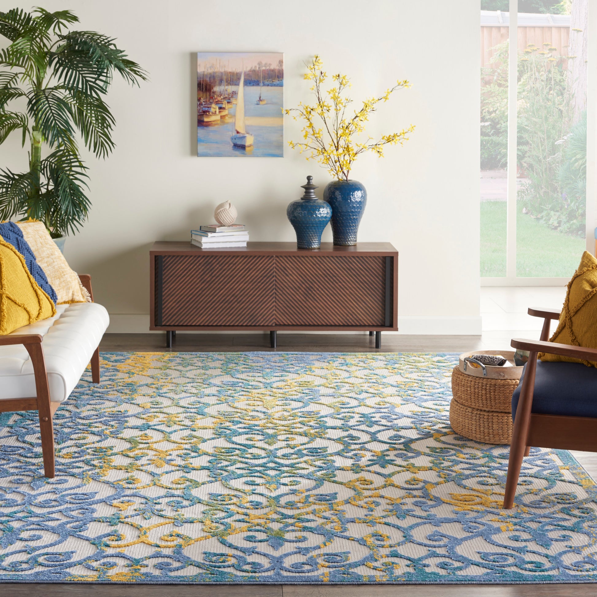 Nourison Home Aloha  Ivory Blue  Contemporary