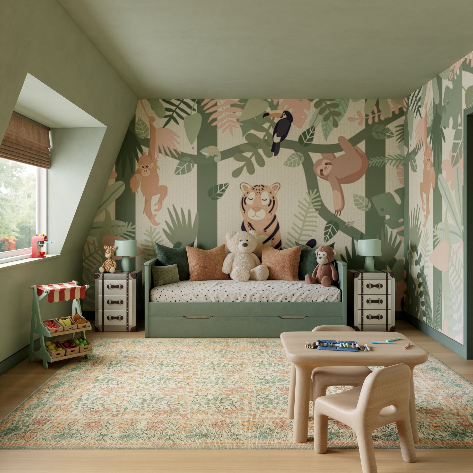 Nourison Home Botanical Washables  Green Multicolor  Contemporary