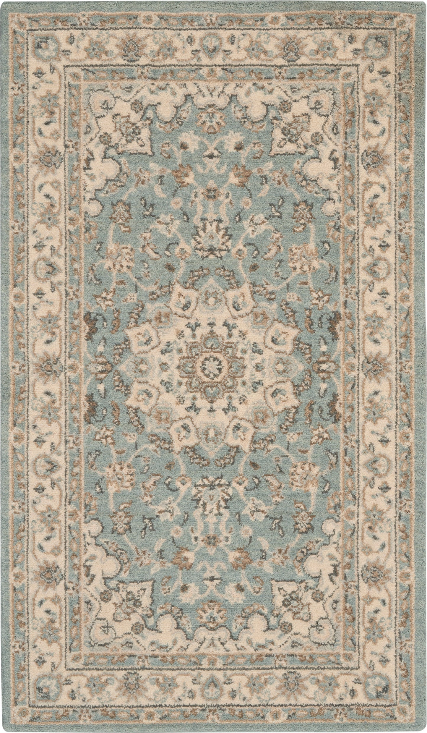 Nourison Home Living Treasures LI15 Aqua Ivory Traditional Loom-woven Rug