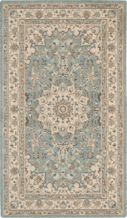 Nourison Home Living Treasures LI15 Aqua Ivory Traditional Loom-woven Rug