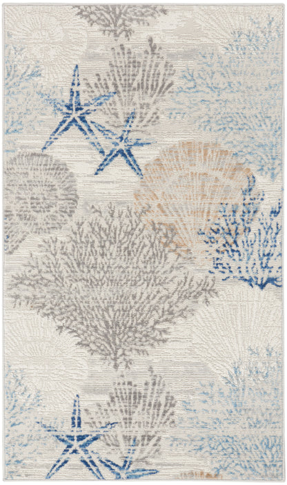 Nourison Home Seaside SDS04 Ivory Grey Blue Contemporary Power-loomed Rug