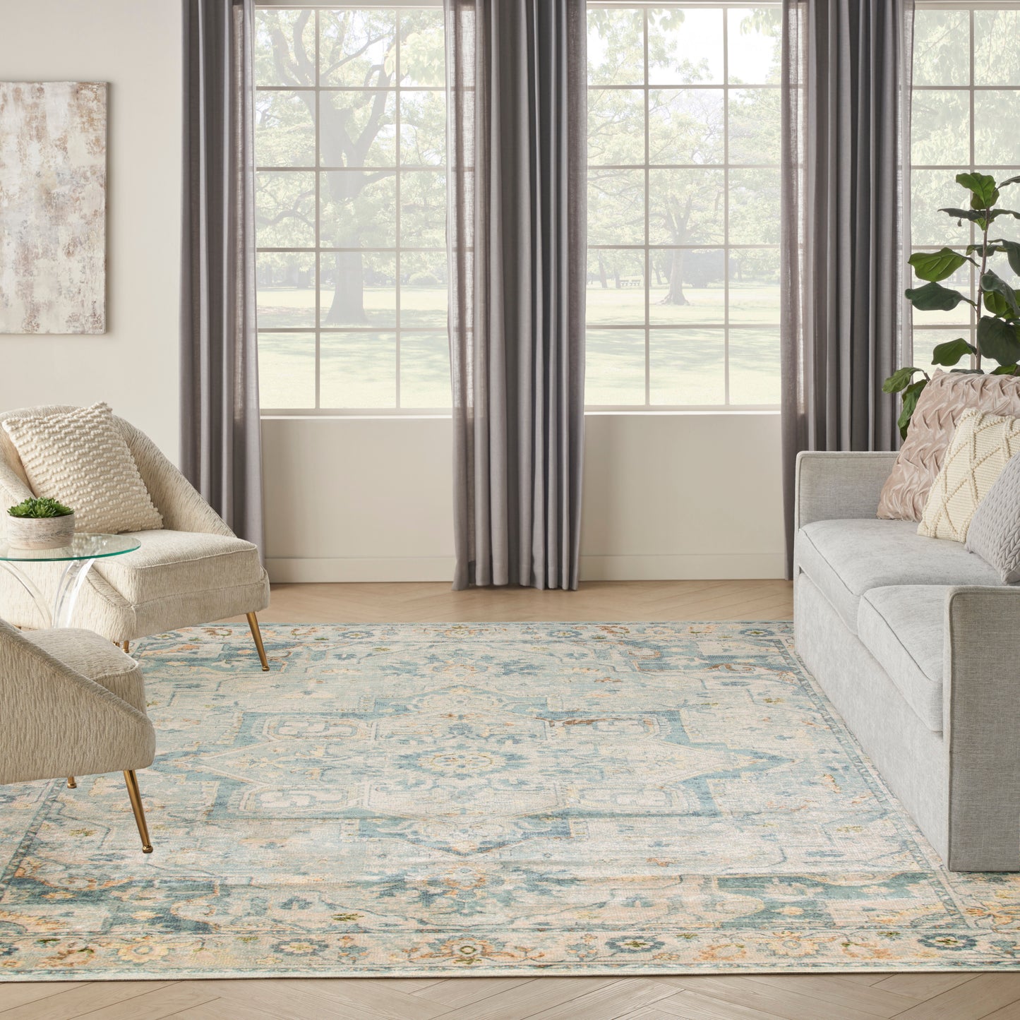 Nourison Home Astra Machine Washable  Light Blue  Traditional