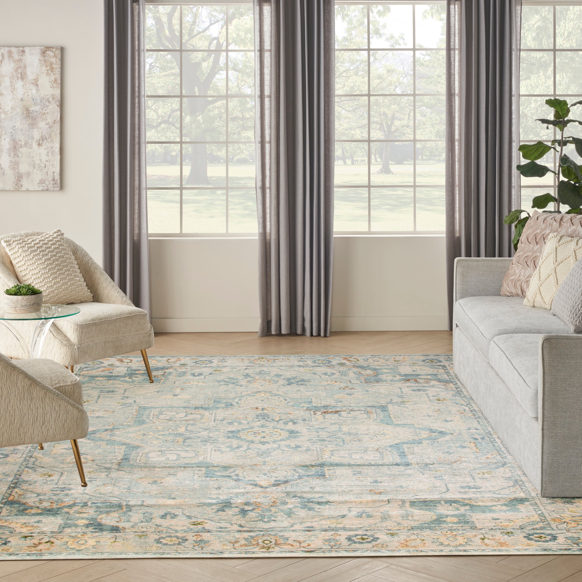 Nourison Home Astra Machine Washable  Light Blue  Traditional