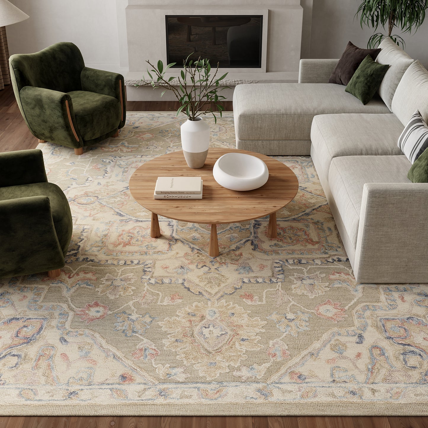 Nourison Home Maison  Green Ivory  Traditional