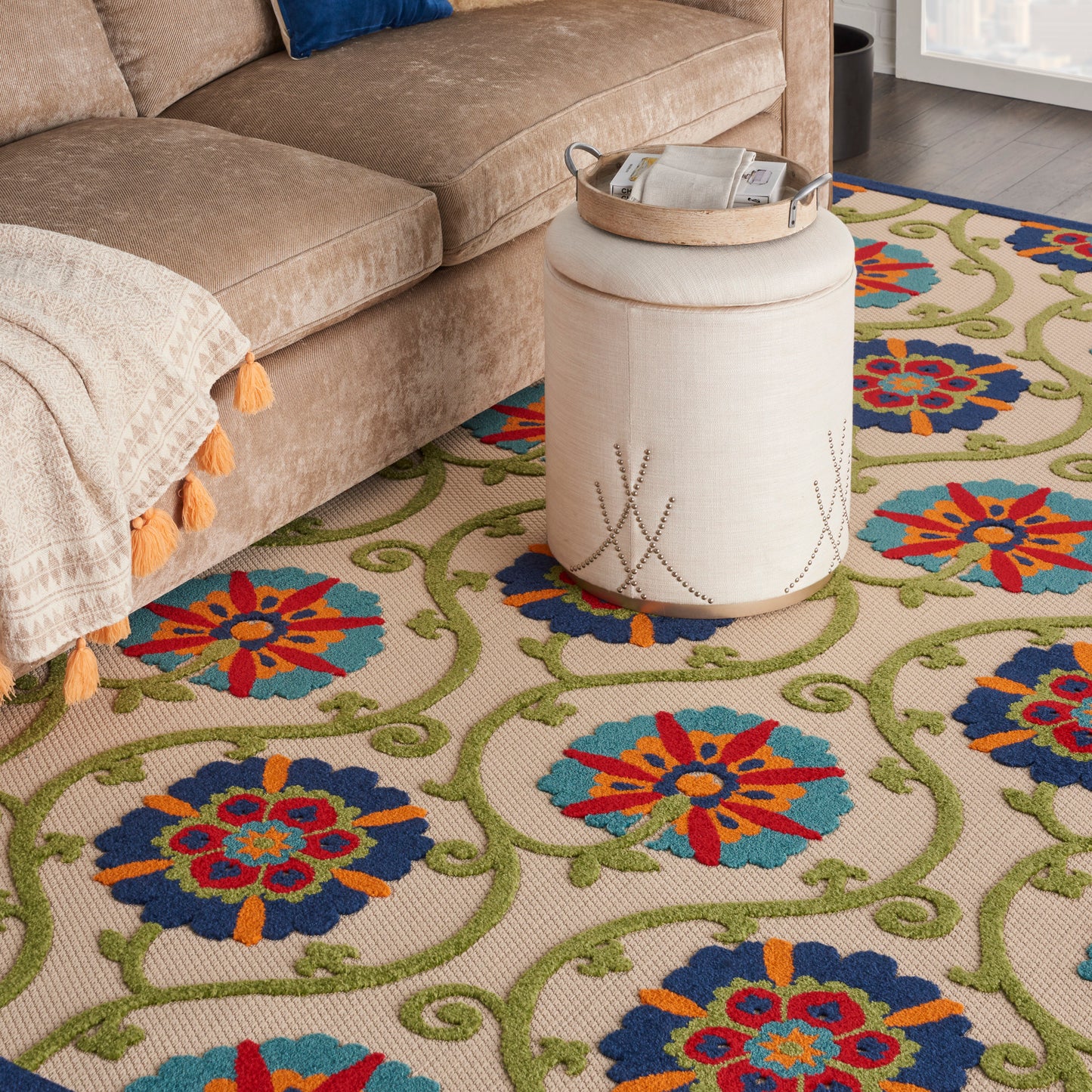 Nourison Home Aloha  Blue Multicolor  Contemporary