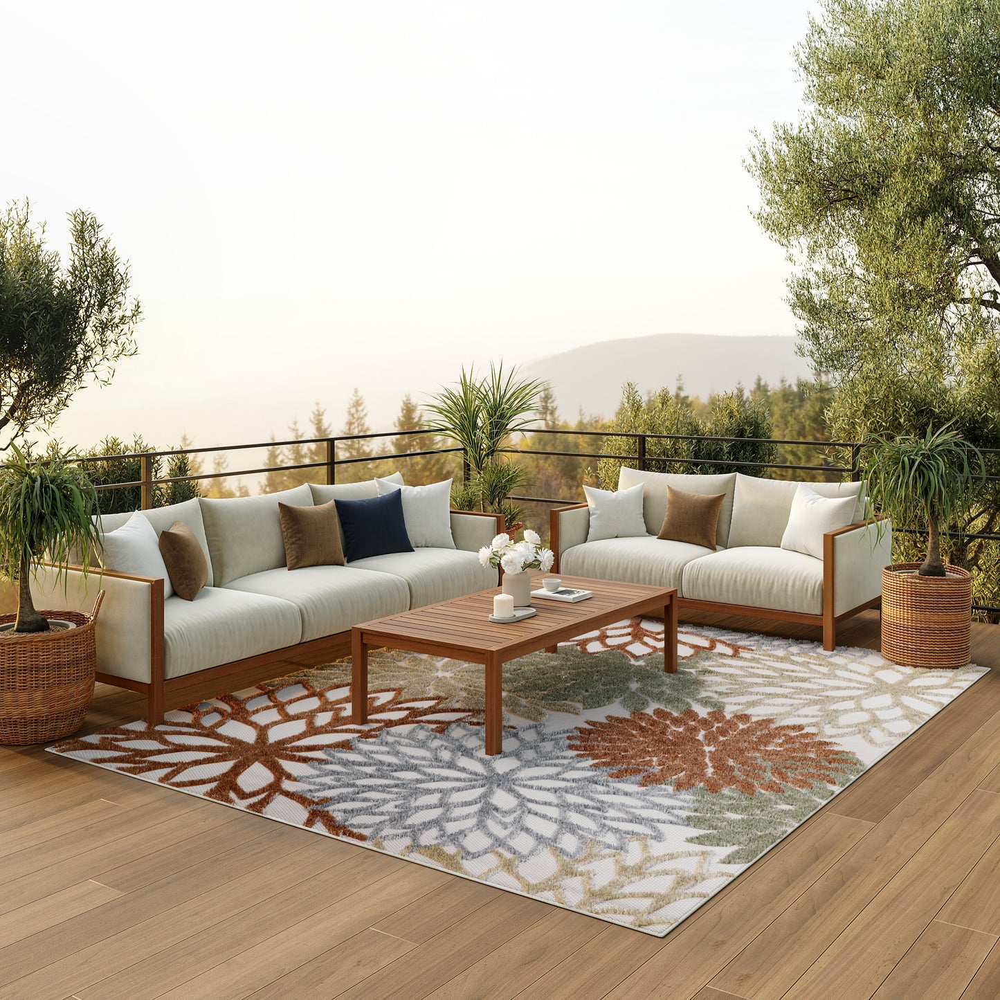 Nourison Home Aloha  Ivory Multicolor  Contemporary